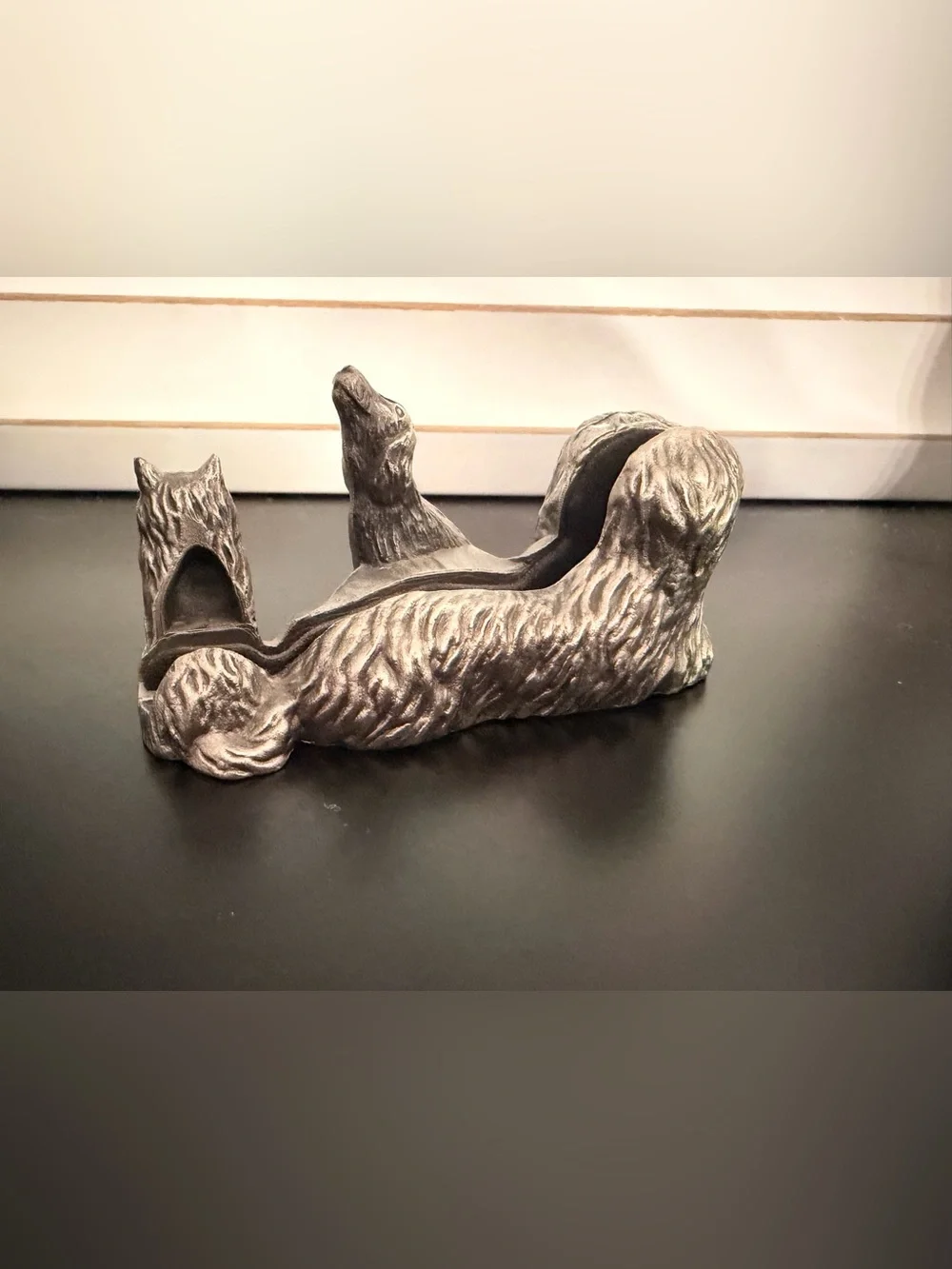 Vintage Pewter Sporting Dogs Business Card Holder & Photo Stand